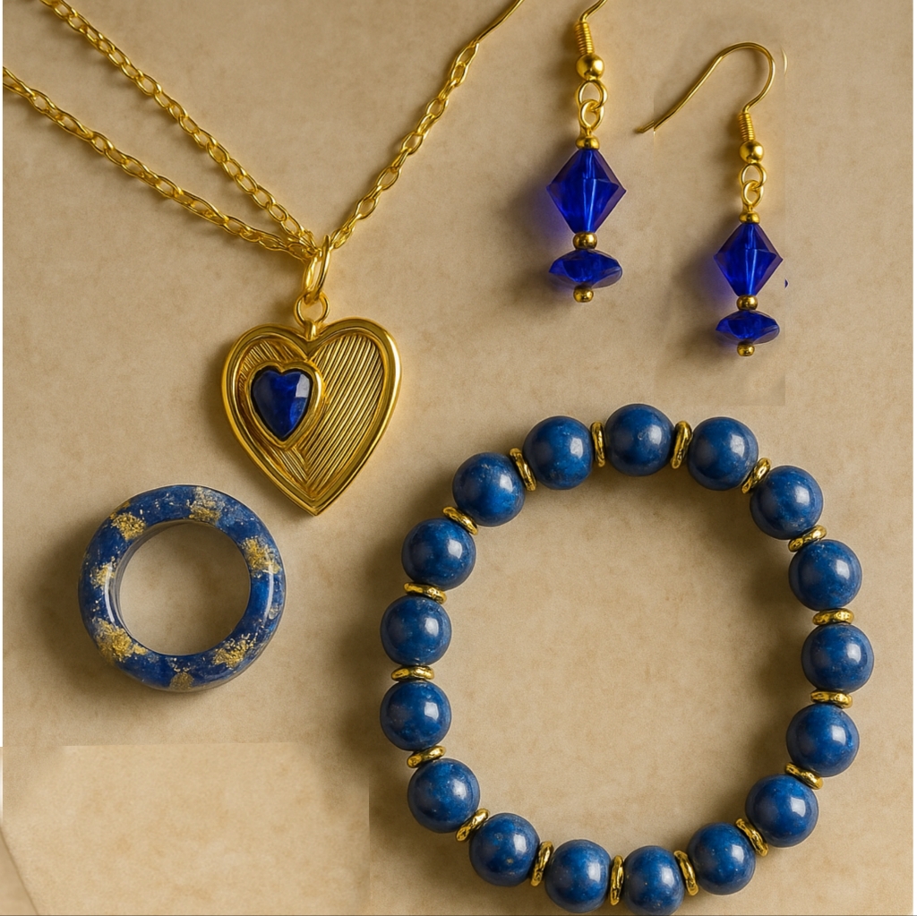 Elegant Blue And Gold Lapis Lazuli Jewelry Set